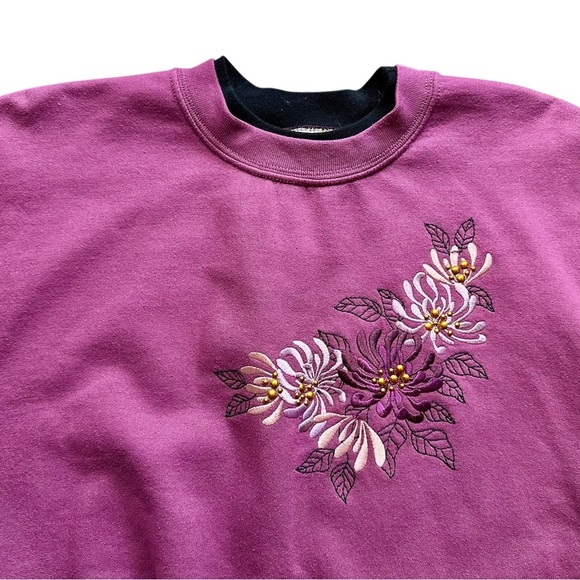 Vintage Top Stitch by Morning Sun Purple Embroidered Floral Sweatshirt Size M - Picture 3 of 6
